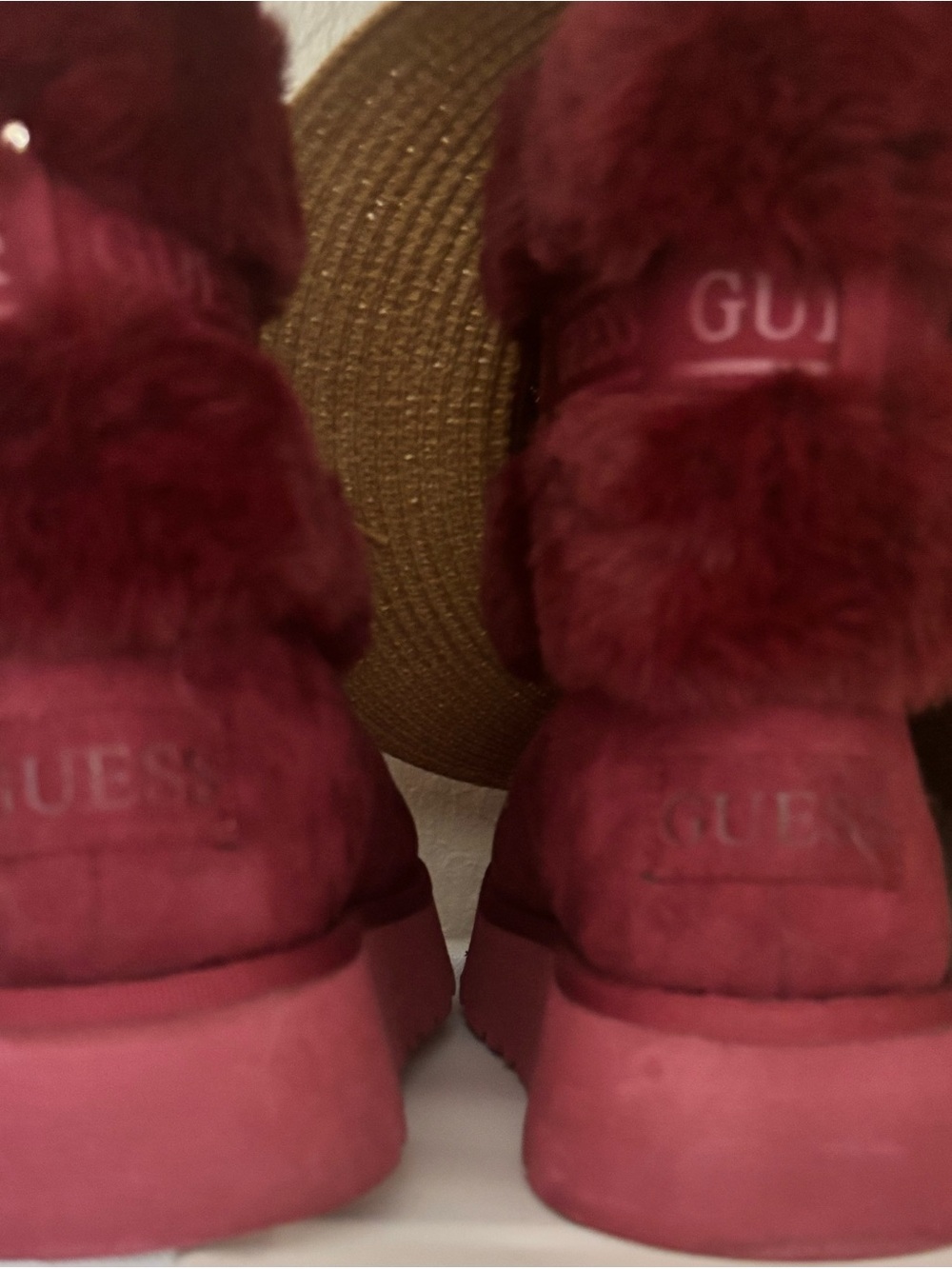 Guess Dowry Rhinestone Bow Cozy Winter Boots Red